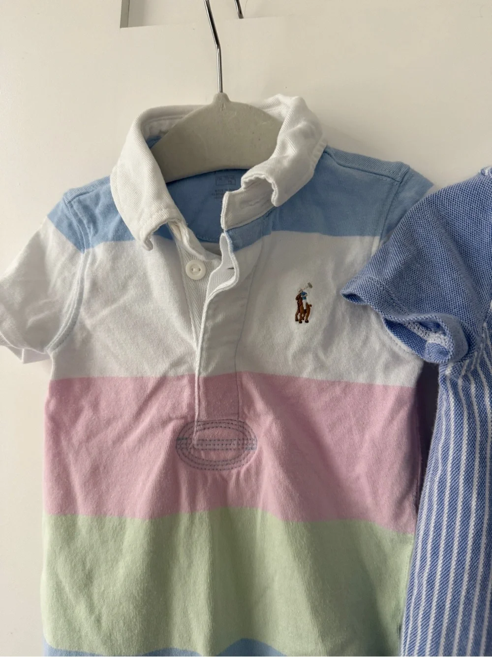 Ralph Lauren Pastel Stripe & Blue Polo Rompers